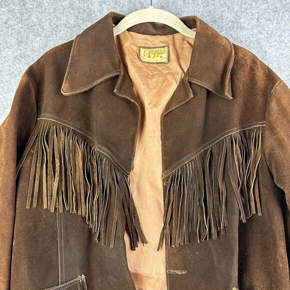 Vintage Pypsa Brown Suede Fringe Jacket Size 38 Western Boho Rodeo Ranch READ* - Picture 2 of 16
